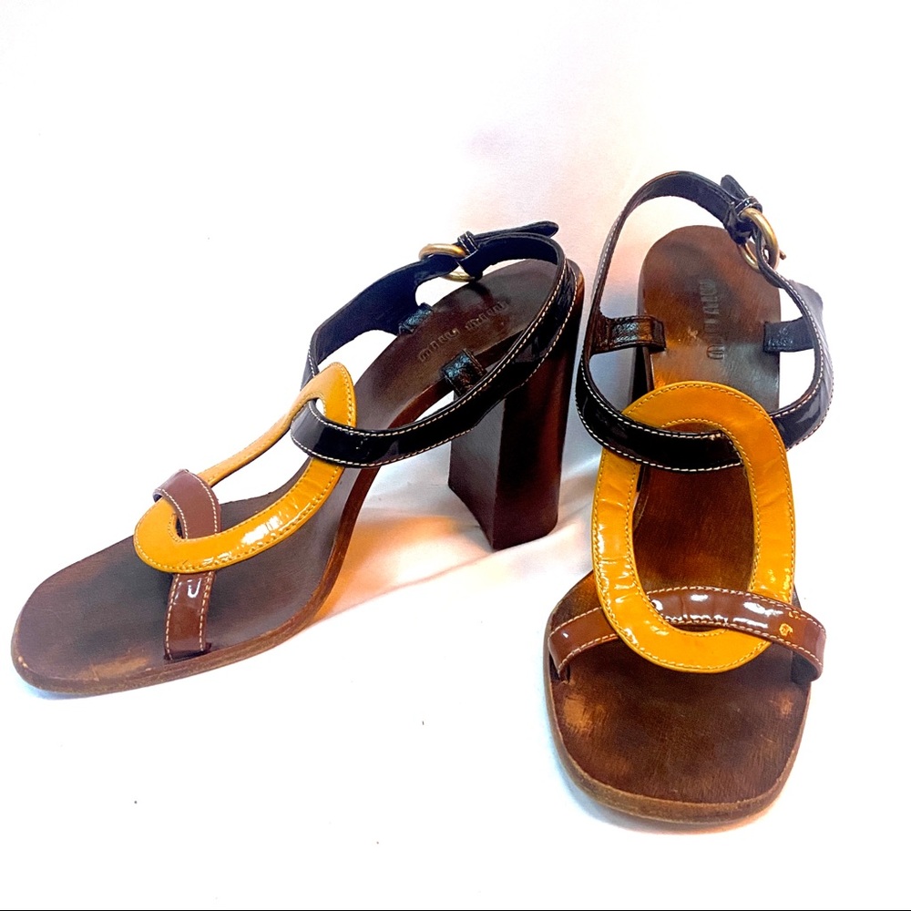 Miu Miu Wood/Patent Leather Sandals